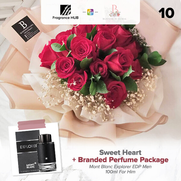 Sweet Heart Flower Bouquet + Fragrance Hub Branded Perfume (By: Bloomsbury from Puchong)