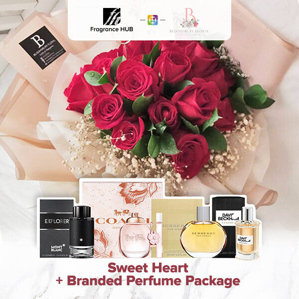 Sweet Heart Flower Bouquet + Fragrance Hub Branded Perfume (By: Bloomsbury from Puchong)