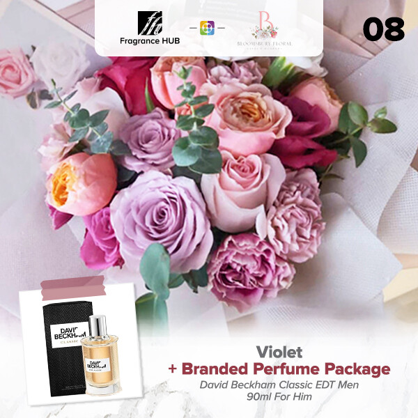 Violet Flower Bouquet + Fragrance Hub Branded Perfume (By: Bloomsbury from Puchong)
