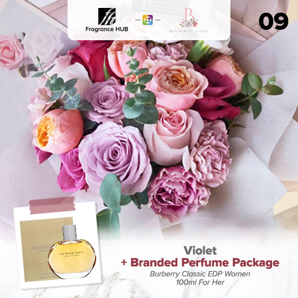 Violet Flower Bouquet + Fragrance Hub Branded Perfume (By: Bloomsbury from Puchong)