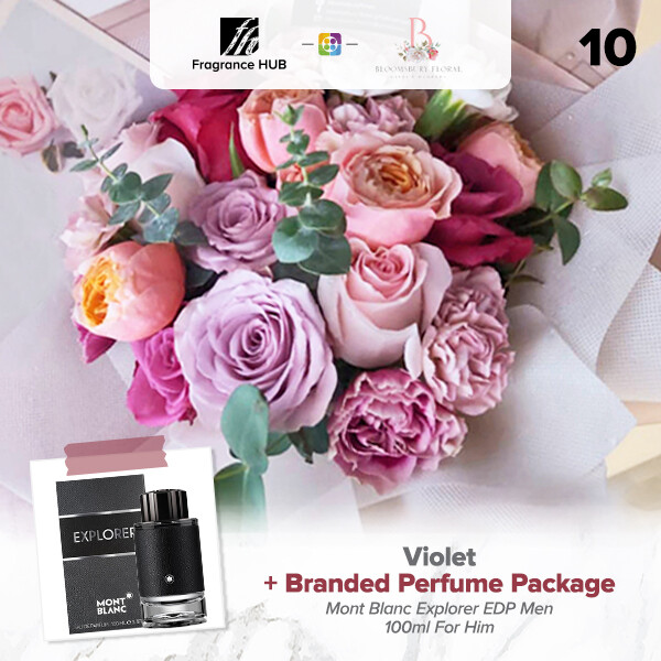 Violet Flower Bouquet + Fragrance Hub Branded Perfume (By: Bloomsbury from Puchong)