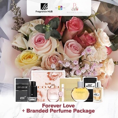 Forever Love Flower Bouquet + Fragrance Hub Branded Perfume (By: Bloomsbury from Puchong)