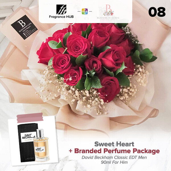Sweet Heart Flower Bouquet + Fragrance Hub Branded Perfume (By: Bloomsbury from Puchong)