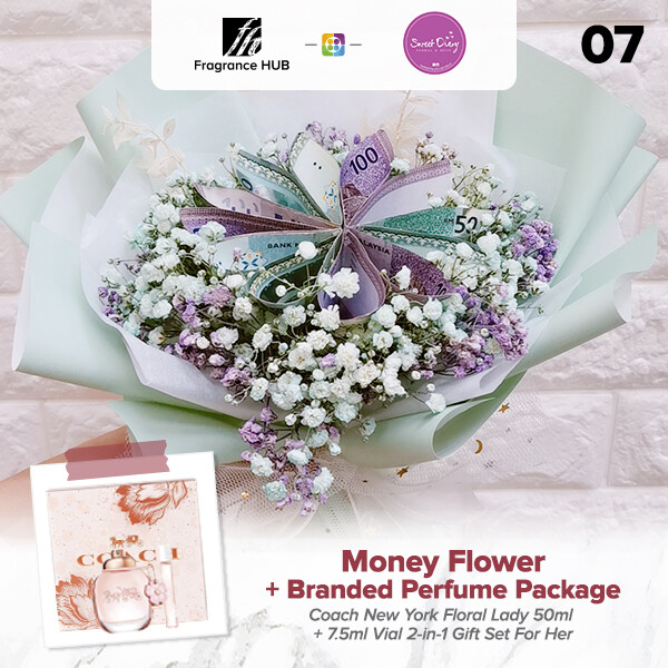 Money Flower and Baby Breath + Fragrance Hub Branded Perfume (By: Sweet Diary from Puchong)