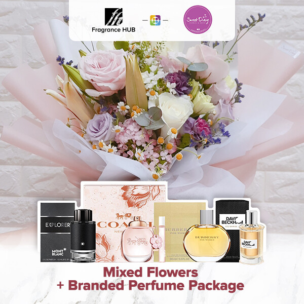 Mixed Flowers Bouquet (Pastel)  + Fragrance Hub Branded Perfume (By: Sweet Diary from Puchong)