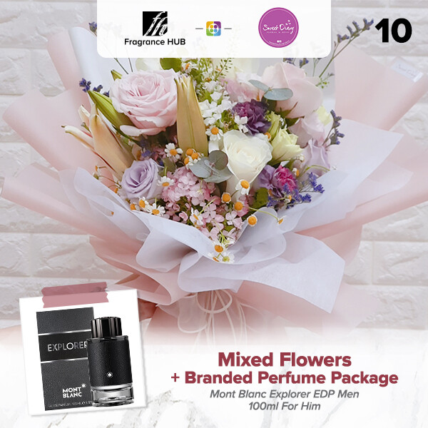 Mixed Flowers Bouquet (Pastel)  + Fragrance Hub Branded Perfume (By: Sweet Diary from Puchong)
