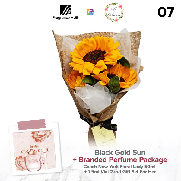 Black Gold Sun Bouquet + Fragrance Hub Branded Perfume (By: Flower 4 U from Petaling Jaya)