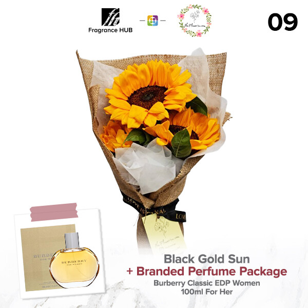 Black Gold Sun Bouquet + Fragrance Hub Branded Perfume (By: Flower 4 U from Petaling Jaya)
