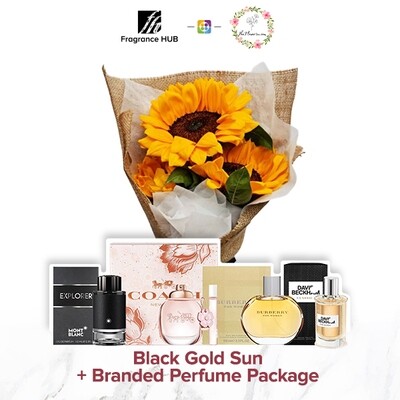 Black Gold Sun Bouquet + Fragrance Hub Branded Perfume (By: Flower 4 U from Petaling Jaya)