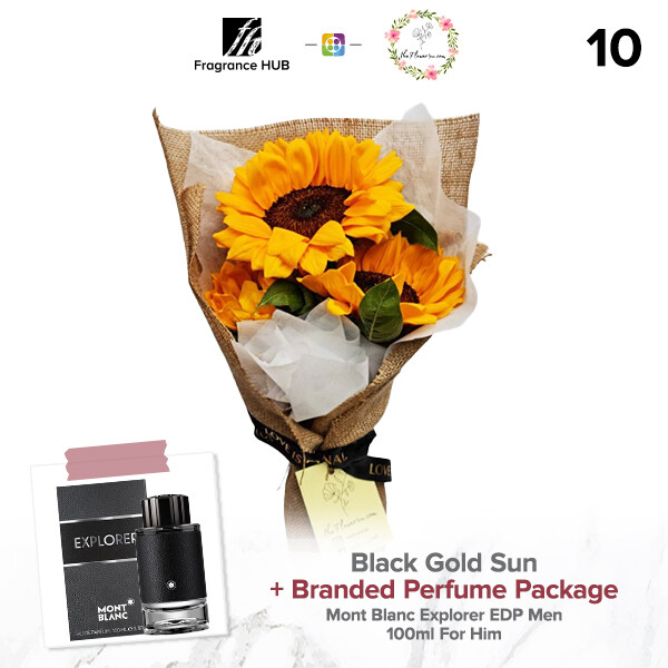 Black Gold Sun Bouquet + Fragrance Hub Branded Perfume (By: Flower 4 U from Petaling Jaya)