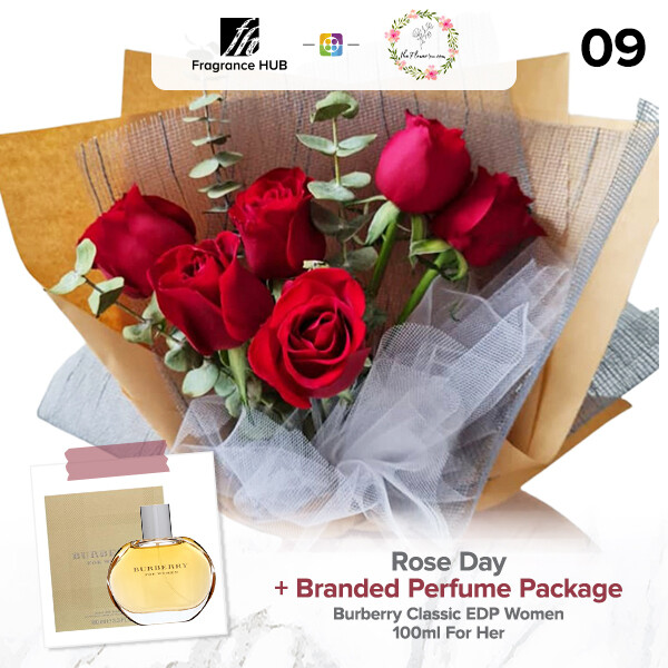Rose Day Bouquet + Fragrance Hub Branded Perfume (By: Flower 4 U from Petaling Jaya)