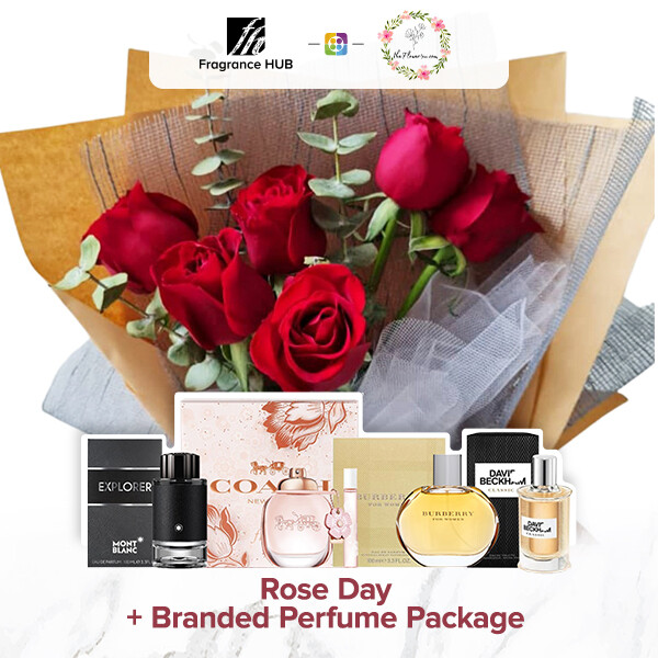 Rose Day Bouquet + Fragrance Hub Branded Perfume (By: Flower 4 U from Petaling Jaya)