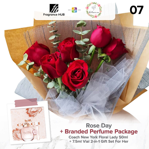 Rose Day Bouquet + Fragrance Hub Branded Perfume (By: Flower 4 U from Petaling Jaya)
