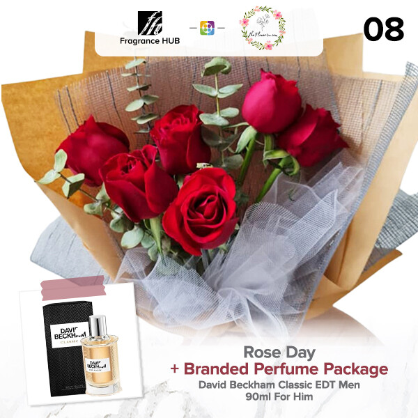 Rose Day Bouquet + Fragrance Hub Branded Perfume (By: Flower 4 U from Petaling Jaya)