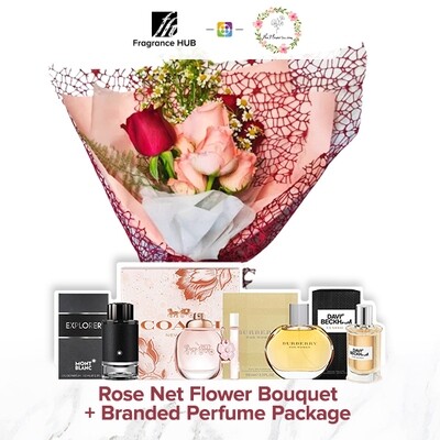 Rose Net Flower Bouquet + Fragrance Hub Branded Perfume (By: Flower 4 U from Petaling Jaya)