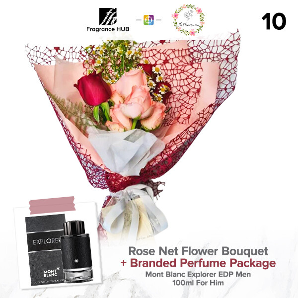Rose Net Flower Bouquet + Fragrance Hub Branded Perfume (By: Flower 4 U from Petaling Jaya)