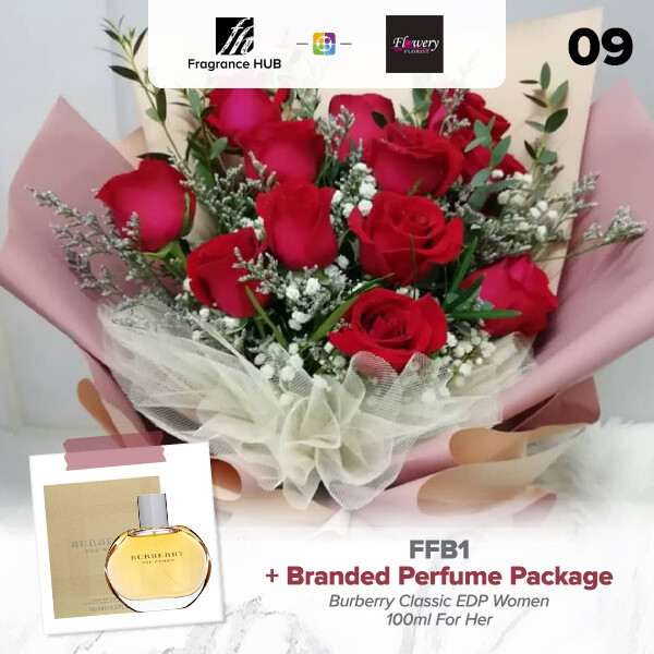 FFB1 Bouquet + Fragrance Hub Branded Perfume (By: Flowery Florist from Seri Kembangan)
