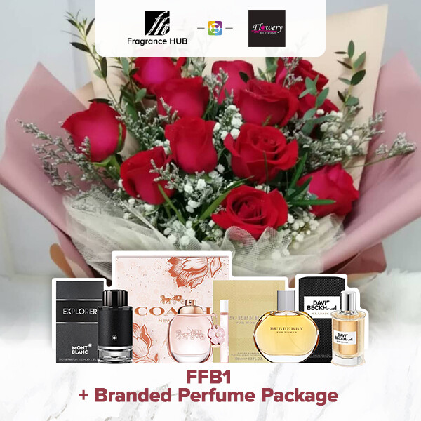 FFB1 Bouquet + Fragrance Hub Branded Perfume (By: Flowery Florist from Seri Kembangan)