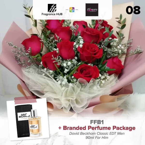 FFB1 Bouquet + Fragrance Hub Branded Perfume (By: Flowery Florist from Seri Kembangan)