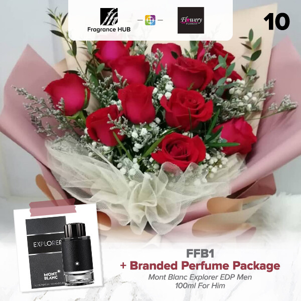 FFB1 Bouquet + Fragrance Hub Branded Perfume (By: Flowery Florist from Seri Kembangan)