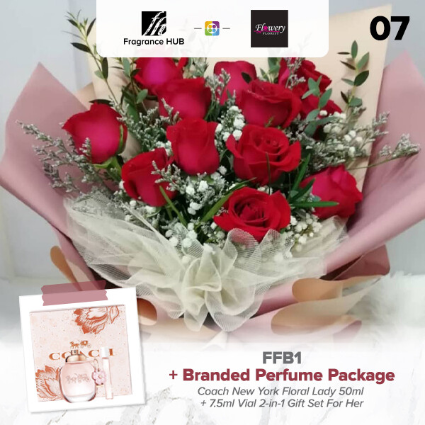 FFB1 Bouquet + Fragrance Hub Branded Perfume (By: Flowery Florist from Seri Kembangan)