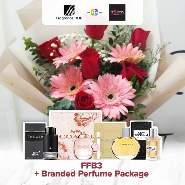 FFB3 Bouquet + Fragrance Hub Branded Perfume (By: Flowery Florist from Seri Kembangan)