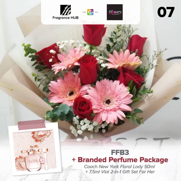 FFB3 Bouquet + Fragrance Hub Branded Perfume (By: Flowery Florist from Seri Kembangan)