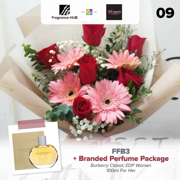 FFB3 Bouquet + Fragrance Hub Branded Perfume (By: Flowery Florist from Seri Kembangan)