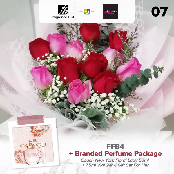 FFB4 Bouquet + Fragrance Hub Branded Perfume (By: Flowery Florist from Seri Kembangan)
