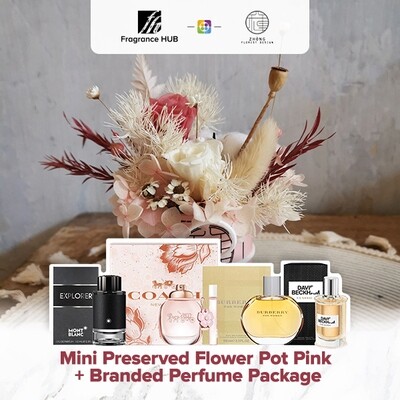 Mini Preserved Flower Pot - Pink  + Fragrance Hub Branded Perfume (By: Zhong Florist from Penang)