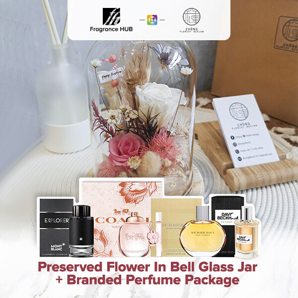 Preserved Flower In Bell Glass Jar  + Fragrance Hub Branded Perfume (By: Zhong Florist from Penang)