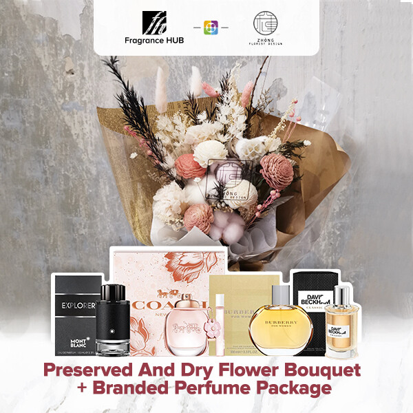 Preserved And Dry Flower Bouquet  + Fragrance Hub Branded Perfume (By: Zhong Florist from Penang)