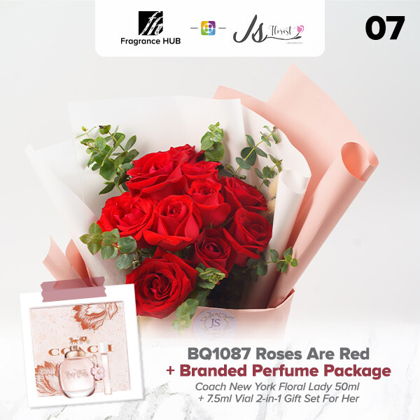 BQ1087 Roses Are Red Flower Bouquet + Fragrance Hub Branded Perfume (By: JS Florist from Damansara)