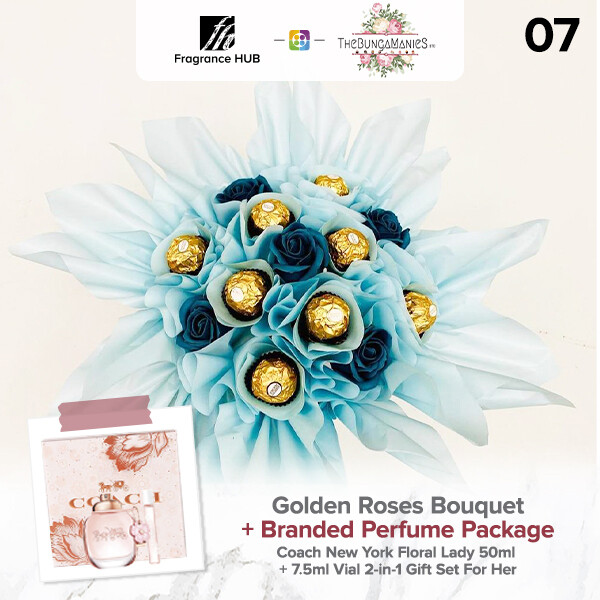 Golden Roses Bouquet + Fragrance Hub Branded Perfume (By: The Bunga Manies from Bintulu)