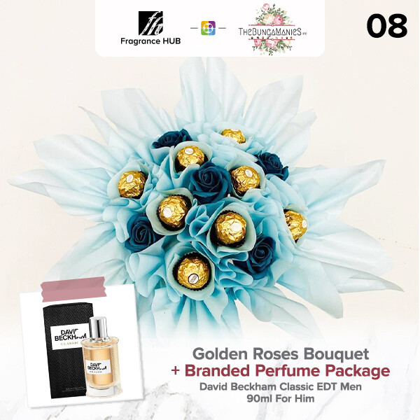 Golden Roses Bouquet + Fragrance Hub Branded Perfume (By: The Bunga Manies from Bintulu)