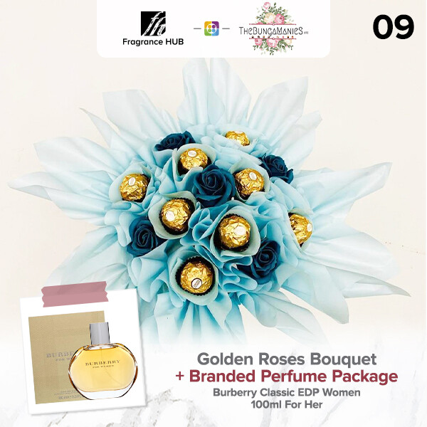 Golden Roses Bouquet + Fragrance Hub Branded Perfume (By: The Bunga Manies from Bintulu)