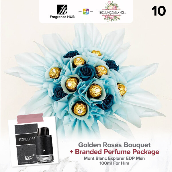 Golden Roses Bouquet + Fragrance Hub Branded Perfume (By: The Bunga Manies from Bintulu)