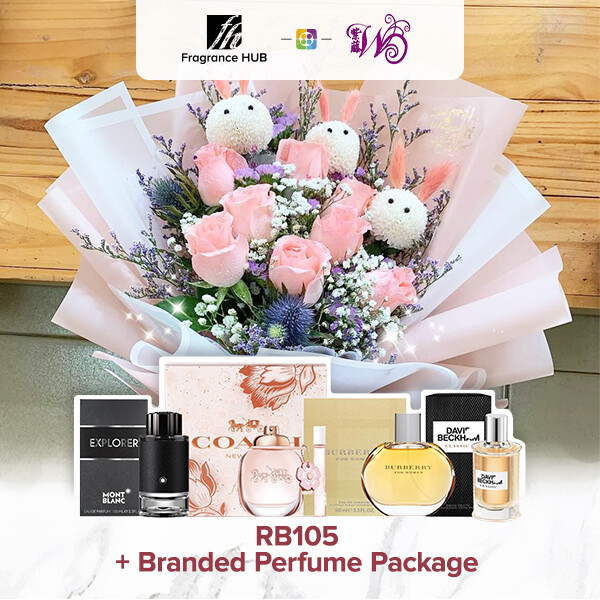 RB105 + Fragrance Hub Branded Perfume (By: Wistaria Florist from Sibu)