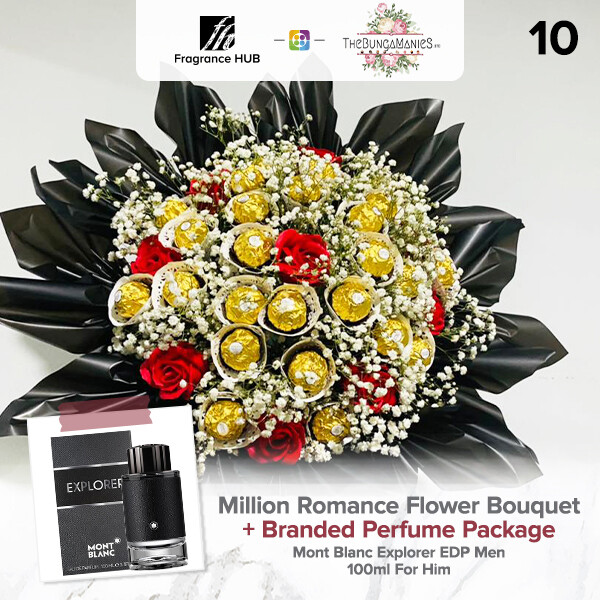 Million Romance Bouquet + Fragrance Hub Branded Perfume (By: The Bunga Manies from Bintulu)