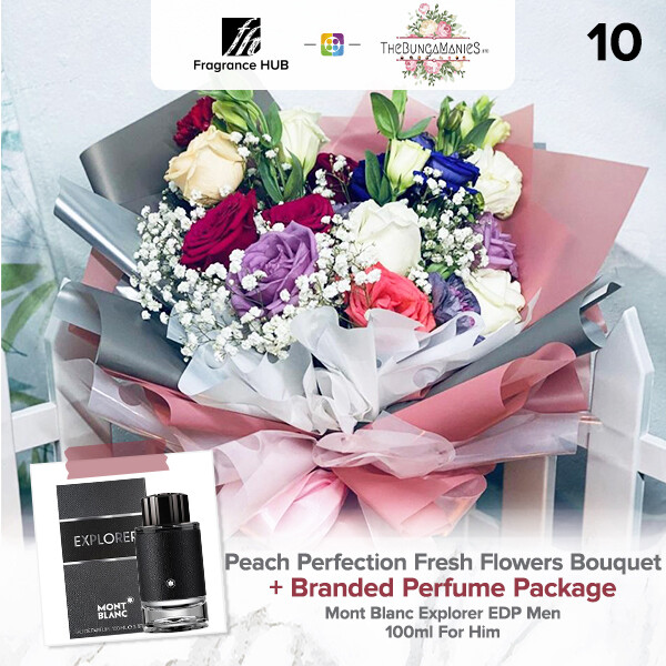 Peach Perfection Fresh Flowers Bouquet + Fragrance Hub Branded Perfume (By: The Bunga Manies from Bintulu)