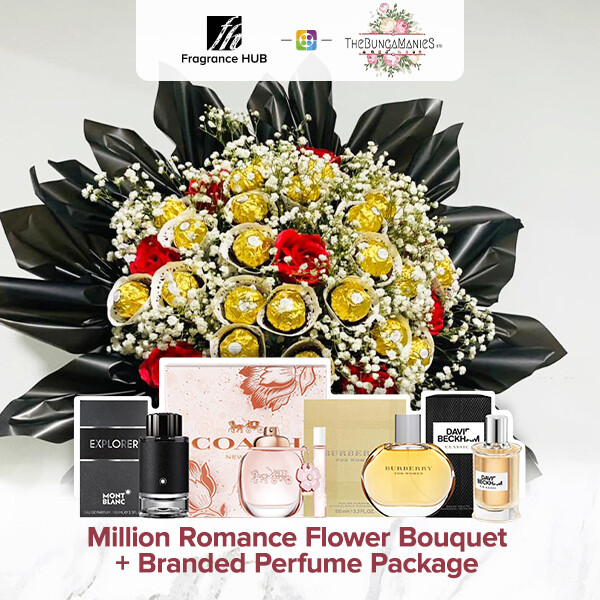 Million Romance Bouquet + Fragrance Hub Branded Perfume (By: The Bunga Manies from Bintulu)