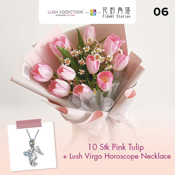 10 Stk Pink Tulip + Lush Addiction Necklace (By: Rainbow Flower Station from Cheras)