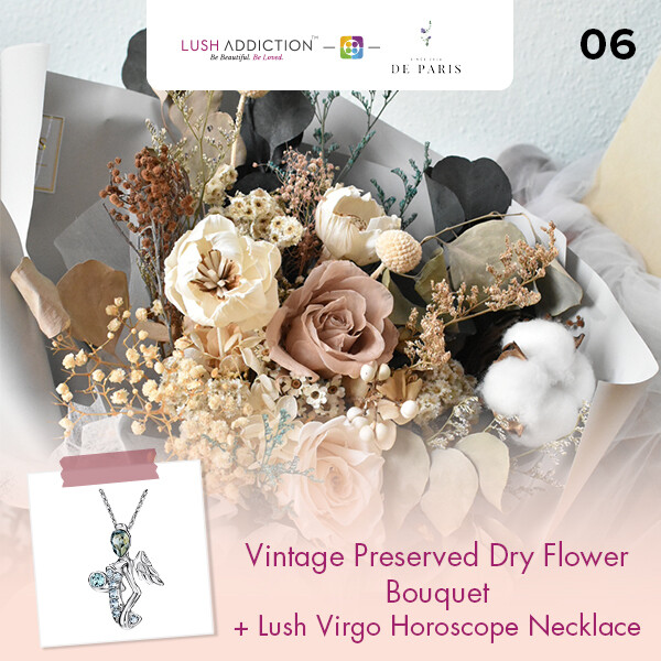 Vintage Preserved Dry Flower Bouquet + Lush Addiction Necklace (By: De Paris from Pulau Pinang)