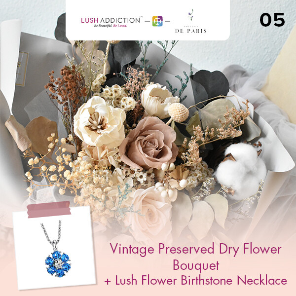 Vintage Preserved Dry Flower Bouquet + Lush Addiction Necklace (By: De Paris from Pulau Pinang)