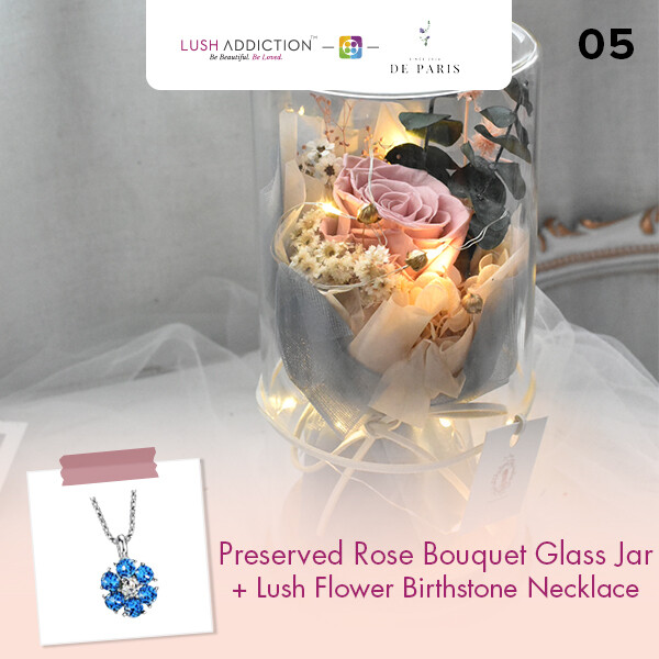 Preserved Rose Bouquet Glass Jar + Lush Addiction Necklace (By: De Paris from Pulau Pinang)