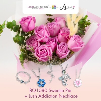 BQ1080 Sweetie Pie Flower Bouquet + Lush Addiction Necklace (By: JS Florist from Damansara)
