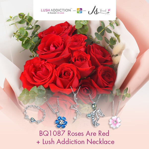 BQ1087 Roses Are Red Flower Bouquet + Lush Addiction Necklace (By: JS Florist from Damansara)