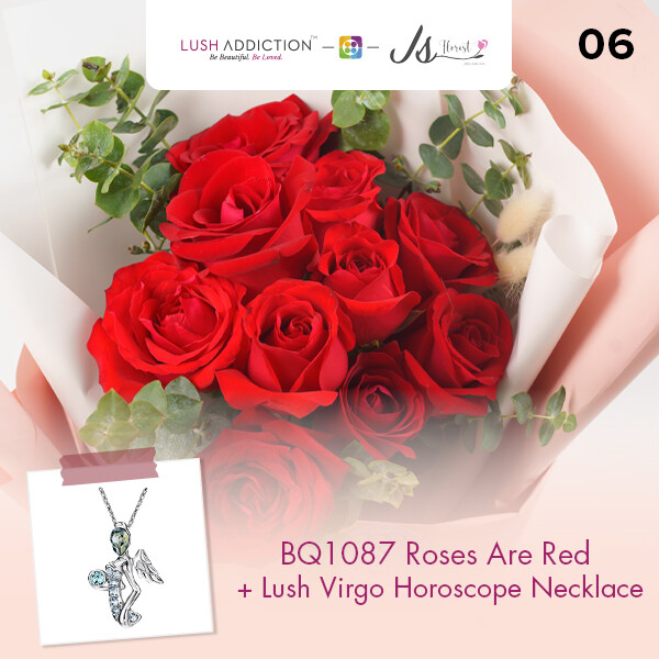 BQ1087 Roses Are Red Flower Bouquet + Lush Addiction Necklace (By: JS Florist from Damansara)