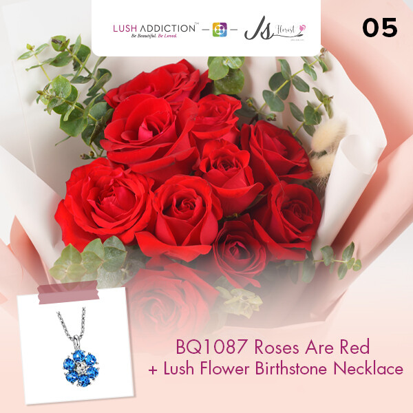 BQ1087 Roses Are Red Flower Bouquet + Lush Addiction Necklace (By: JS Florist from Damansara)