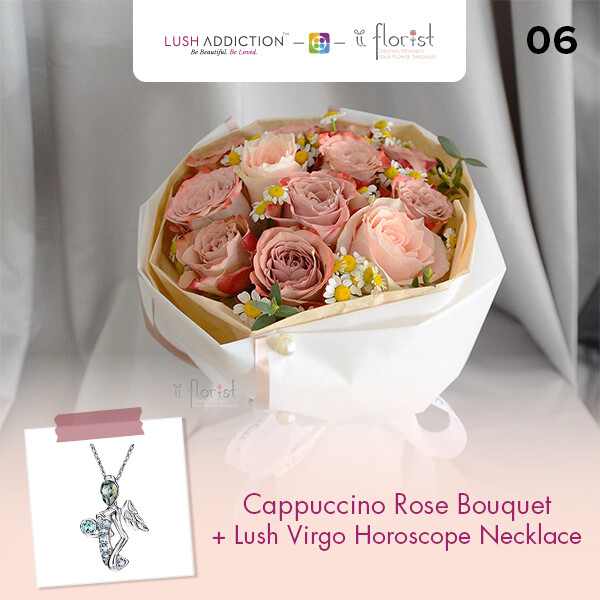 Cappuccino Rose Bouquet + Lush Addiction Necklace (By: iiFlorist from Cheras)